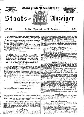 Königlich Preußischer Staats-Anzeiger (Allgemeine preußische Staats-Zeitung) Samstag 11. Dezember 1858