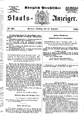 Königlich Preußischer Staats-Anzeiger (Allgemeine preußische Staats-Zeitung) Dienstag 14. Dezember 1858