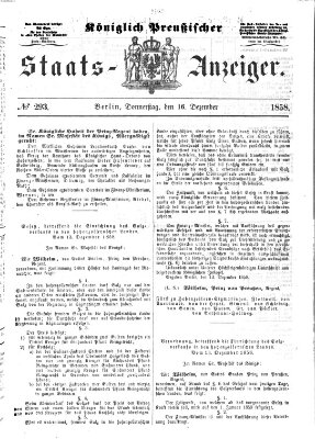 Königlich Preußischer Staats-Anzeiger (Allgemeine preußische Staats-Zeitung) Donnerstag 16. Dezember 1858