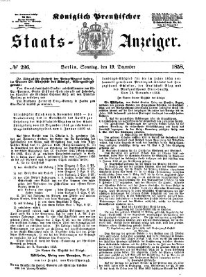 Königlich Preußischer Staats-Anzeiger (Allgemeine preußische Staats-Zeitung) Sonntag 19. Dezember 1858