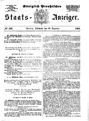 Königlich Preußischer Staats-Anzeiger (Allgemeine preußische Staats-Zeitung) Mittwoch 22. Dezember 1858