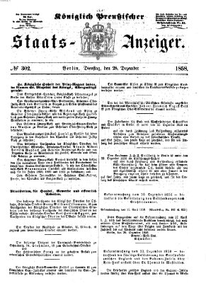 Königlich Preußischer Staats-Anzeiger (Allgemeine preußische Staats-Zeitung) Dienstag 28. Dezember 1858