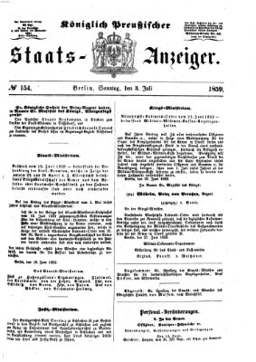 Königlich Preußischer Staats-Anzeiger (Allgemeine preußische Staats-Zeitung) Sonntag 3. Juli 1859