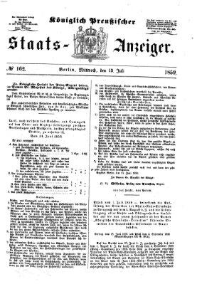 Königlich Preußischer Staats-Anzeiger (Allgemeine preußische Staats-Zeitung) Mittwoch 13. Juli 1859