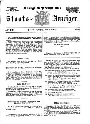 Königlich Preußischer Staats-Anzeiger (Allgemeine preußische Staats-Zeitung) Dienstag 2. August 1859