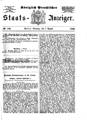 Königlich Preußischer Staats-Anzeiger (Allgemeine preußische Staats-Zeitung) Sonntag 7. August 1859