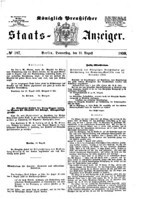 Königlich Preußischer Staats-Anzeiger (Allgemeine preußische Staats-Zeitung) Donnerstag 11. August 1859