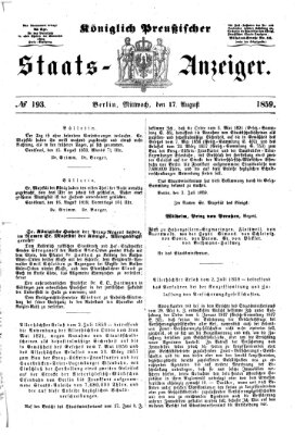 Königlich Preußischer Staats-Anzeiger (Allgemeine preußische Staats-Zeitung) Mittwoch 17. August 1859