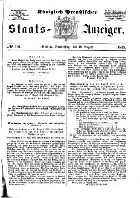 Königlich Preußischer Staats-Anzeiger (Allgemeine preußische Staats-Zeitung) Donnerstag 18. August 1859