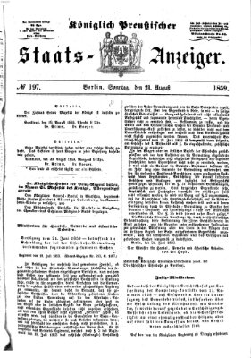 Königlich Preußischer Staats-Anzeiger (Allgemeine preußische Staats-Zeitung) Sonntag 21. August 1859