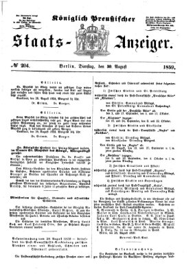 Königlich Preußischer Staats-Anzeiger (Allgemeine preußische Staats-Zeitung) Dienstag 30. August 1859