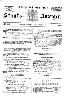 Königlich Preußischer Staats-Anzeiger (Allgemeine preußische Staats-Zeitung) Sonntag 4. September 1859