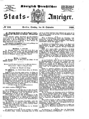 Königlich Preußischer Staats-Anzeiger (Allgemeine preußische Staats-Zeitung) Dienstag 13. September 1859