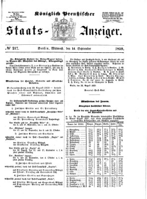 Königlich Preußischer Staats-Anzeiger (Allgemeine preußische Staats-Zeitung) Mittwoch 14. September 1859