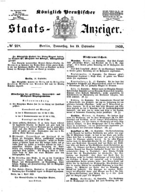 Königlich Preußischer Staats-Anzeiger (Allgemeine preußische Staats-Zeitung) Donnerstag 15. September 1859