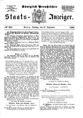 Königlich Preußischer Staats-Anzeiger (Allgemeine preußische Staats-Zeitung) Dienstag 27. September 1859