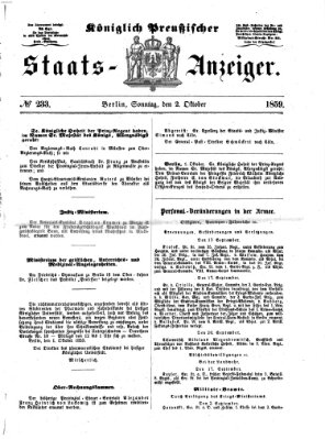 Königlich Preußischer Staats-Anzeiger (Allgemeine preußische Staats-Zeitung) Sonntag 2. Oktober 1859