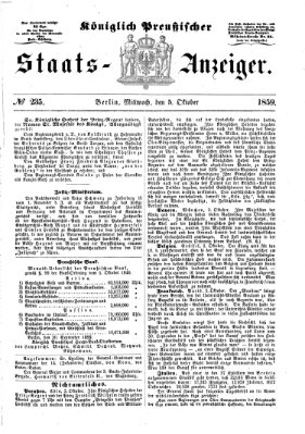 Königlich Preußischer Staats-Anzeiger (Allgemeine preußische Staats-Zeitung) Mittwoch 5. Oktober 1859