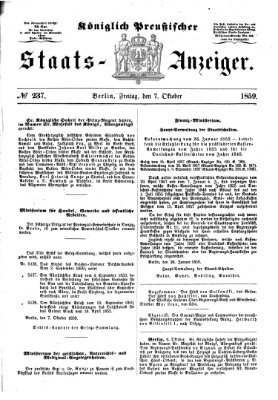 Königlich Preußischer Staats-Anzeiger (Allgemeine preußische Staats-Zeitung) Freitag 7. Oktober 1859