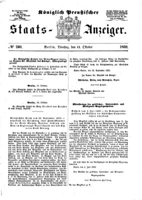 Königlich Preußischer Staats-Anzeiger (Allgemeine preußische Staats-Zeitung) Dienstag 11. Oktober 1859