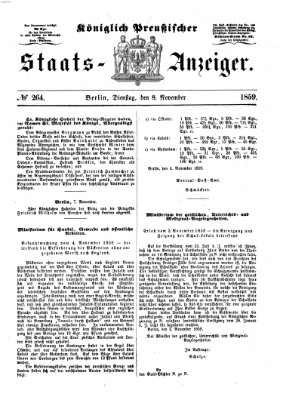 Königlich Preußischer Staats-Anzeiger (Allgemeine preußische Staats-Zeitung) Dienstag 8. November 1859