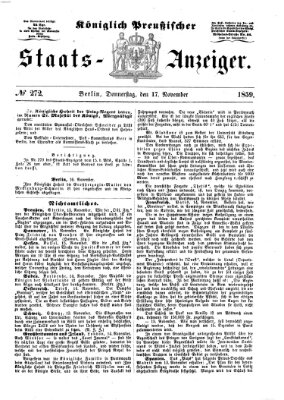 Königlich Preußischer Staats-Anzeiger (Allgemeine preußische Staats-Zeitung) Donnerstag 17. November 1859