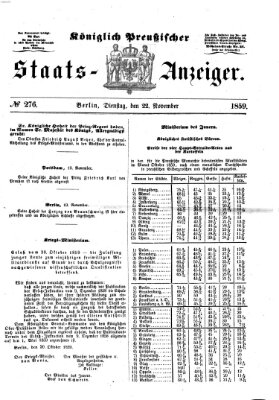 Königlich Preußischer Staats-Anzeiger (Allgemeine preußische Staats-Zeitung) Dienstag 22. November 1859