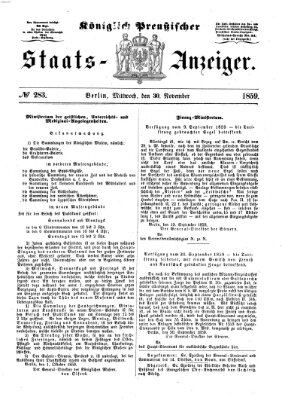 Königlich Preußischer Staats-Anzeiger (Allgemeine preußische Staats-Zeitung) Mittwoch 30. November 1859