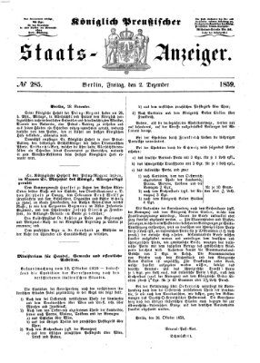 Königlich Preußischer Staats-Anzeiger (Allgemeine preußische Staats-Zeitung) Freitag 2. Dezember 1859