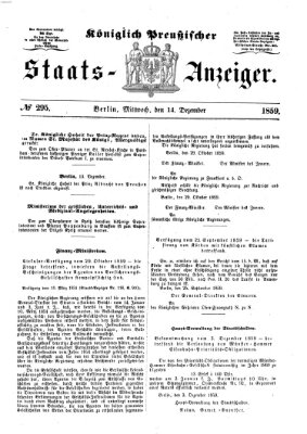 Königlich Preußischer Staats-Anzeiger (Allgemeine preußische Staats-Zeitung) Mittwoch 14. Dezember 1859