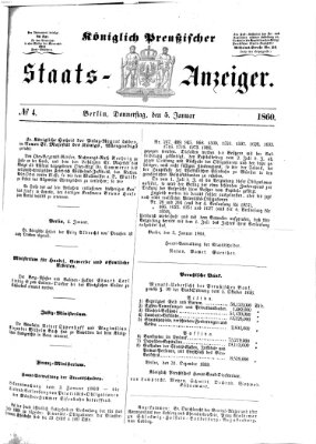 Königlich Preußischer Staats-Anzeiger (Allgemeine preußische Staats-Zeitung) Donnerstag 5. Januar 1860