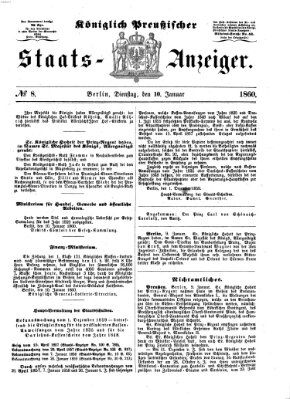 Königlich Preußischer Staats-Anzeiger (Allgemeine preußische Staats-Zeitung) Dienstag 10. Januar 1860