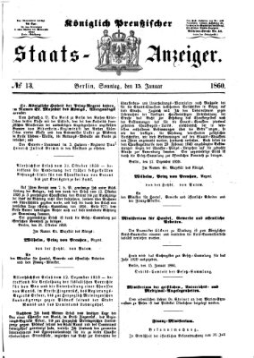 Königlich Preußischer Staats-Anzeiger (Allgemeine preußische Staats-Zeitung) Sonntag 15. Januar 1860