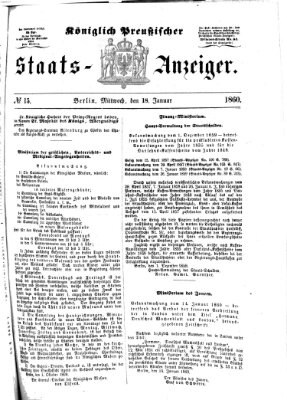 Königlich Preußischer Staats-Anzeiger (Allgemeine preußische Staats-Zeitung) Mittwoch 18. Januar 1860