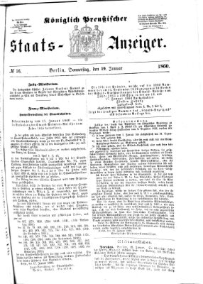 Königlich Preußischer Staats-Anzeiger (Allgemeine preußische Staats-Zeitung) Donnerstag 19. Januar 1860