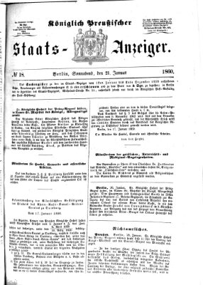 Königlich Preußischer Staats-Anzeiger (Allgemeine preußische Staats-Zeitung) Samstag 21. Januar 1860