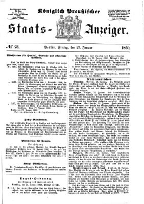 Königlich Preußischer Staats-Anzeiger (Allgemeine preußische Staats-Zeitung) Freitag 27. Januar 1860