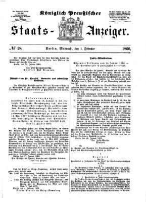 Königlich Preußischer Staats-Anzeiger (Allgemeine preußische Staats-Zeitung) Mittwoch 1. Februar 1860