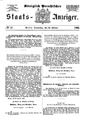 Königlich Preußischer Staats-Anzeiger (Allgemeine preußische Staats-Zeitung) Donnerstag 23. Februar 1860