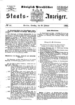 Königlich Preußischer Staats-Anzeiger (Allgemeine preußische Staats-Zeitung) Dienstag 28. Februar 1860