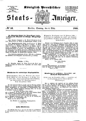 Königlich Preußischer Staats-Anzeiger (Allgemeine preußische Staats-Zeitung) Sonntag 4. März 1860