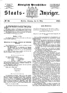 Königlich Preußischer Staats-Anzeiger (Allgemeine preußische Staats-Zeitung) Sonntag 11. März 1860