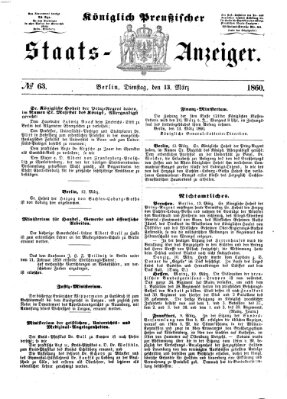 Königlich Preußischer Staats-Anzeiger (Allgemeine preußische Staats-Zeitung) Dienstag 13. März 1860