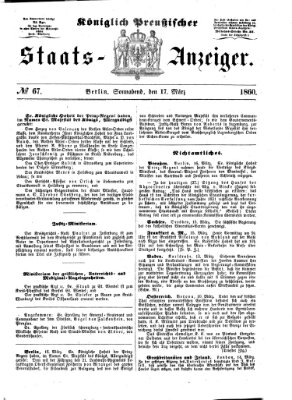 Königlich Preußischer Staats-Anzeiger (Allgemeine preußische Staats-Zeitung) Samstag 17. März 1860