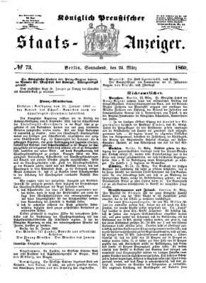 Königlich Preußischer Staats-Anzeiger (Allgemeine preußische Staats-Zeitung) Samstag 24. März 1860