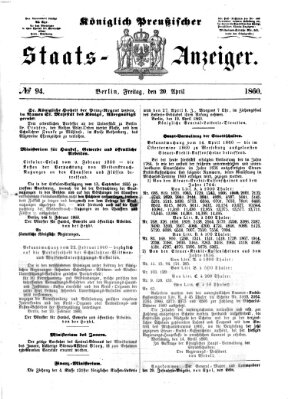 Königlich Preußischer Staats-Anzeiger (Allgemeine preußische Staats-Zeitung) Freitag 20. April 1860