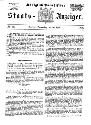 Königlich Preußischer Staats-Anzeiger (Allgemeine preußische Staats-Zeitung) Donnerstag 26. April 1860