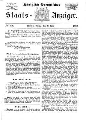 Königlich Preußischer Staats-Anzeiger (Allgemeine preußische Staats-Zeitung) Freitag 27. April 1860