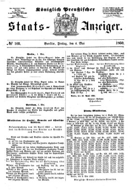 Königlich Preußischer Staats-Anzeiger (Allgemeine preußische Staats-Zeitung) Freitag 4. Mai 1860