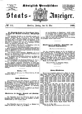 Königlich Preußischer Staats-Anzeiger (Allgemeine preußische Staats-Zeitung) Freitag 11. Mai 1860